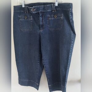 Basic Editions women size 20 dark wash blue jeans Capri pants. Stretch.